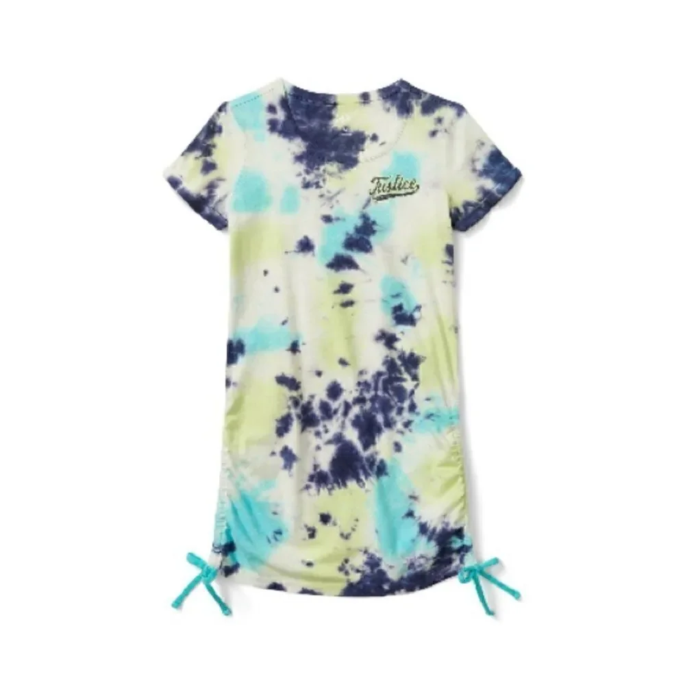 Justice Girls Tie Dye Short Sleeve Side Ruched T-Shirt Dress Size L 12/14